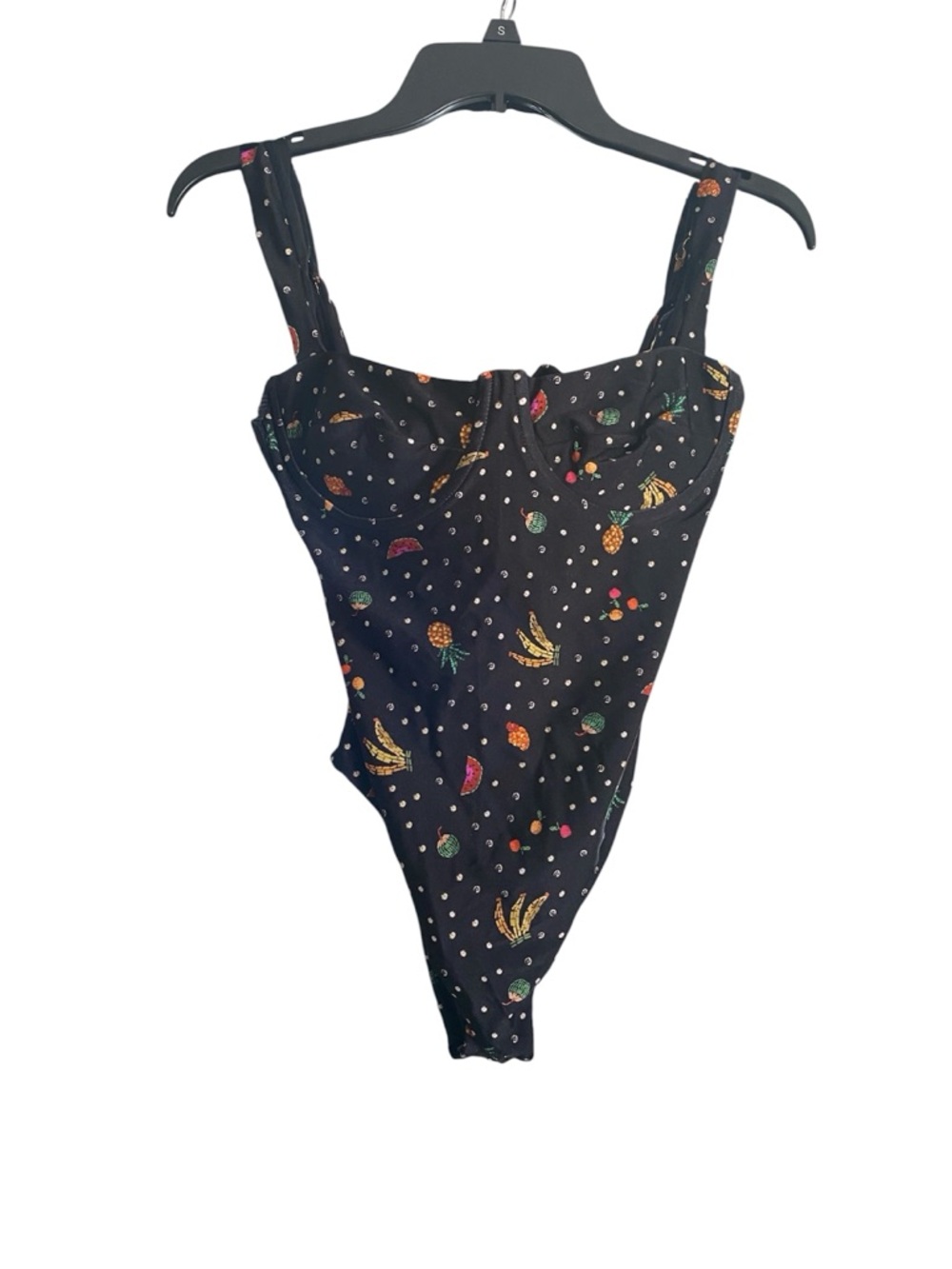 Farm Rio size L Black Fruit Print One-Piece Swimsuit NWT